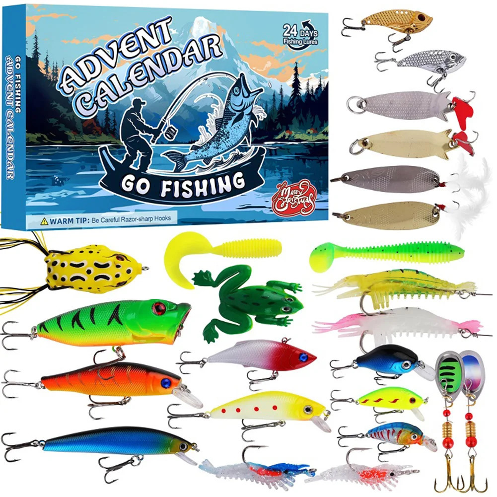 2024 Fishing Gear Set Comes Calendar Box Christmas Fishing Gear Set Various Fish Baits Surprise Gift Box 241122