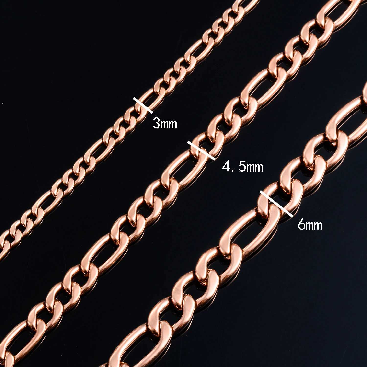 Widt 3mm/4.5m/6mm Stainless Steel Classic Figaro Link Chain Long Necklace Rose Gold Color For Men Women JewelryX241122