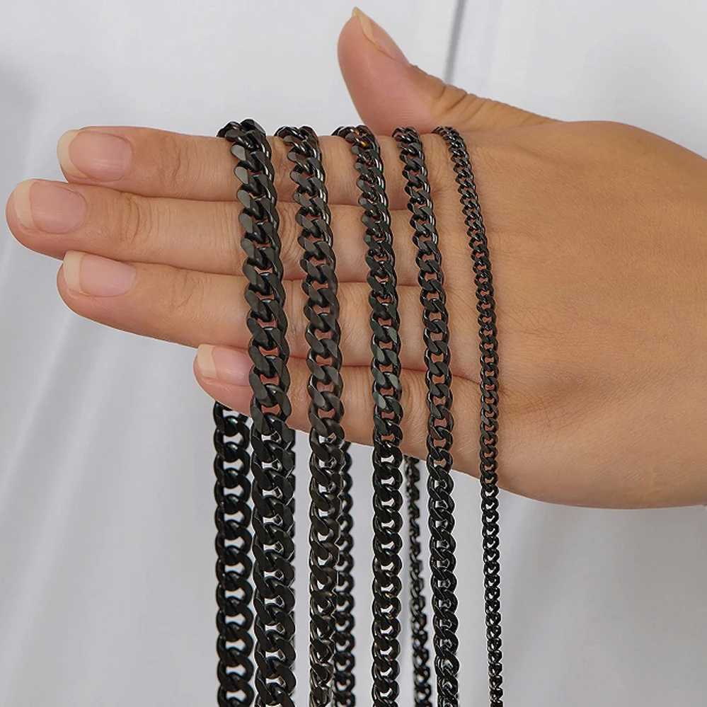HIYEE 3mm/4mm/5mm/6mm/7mm/8mm Black Color Stainless Steel Cuban Link Chains Classic Men Boy Curb Chunky Necklace 14 to 30 InchesXJ241123