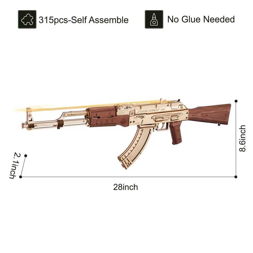 Robotime Rokr Automatic Rifle AK47 3D Wooden Gun Fun DIY Building Blocks Toy Children Adult Justice Guardian Wooden Puzzle LQ901 X241122