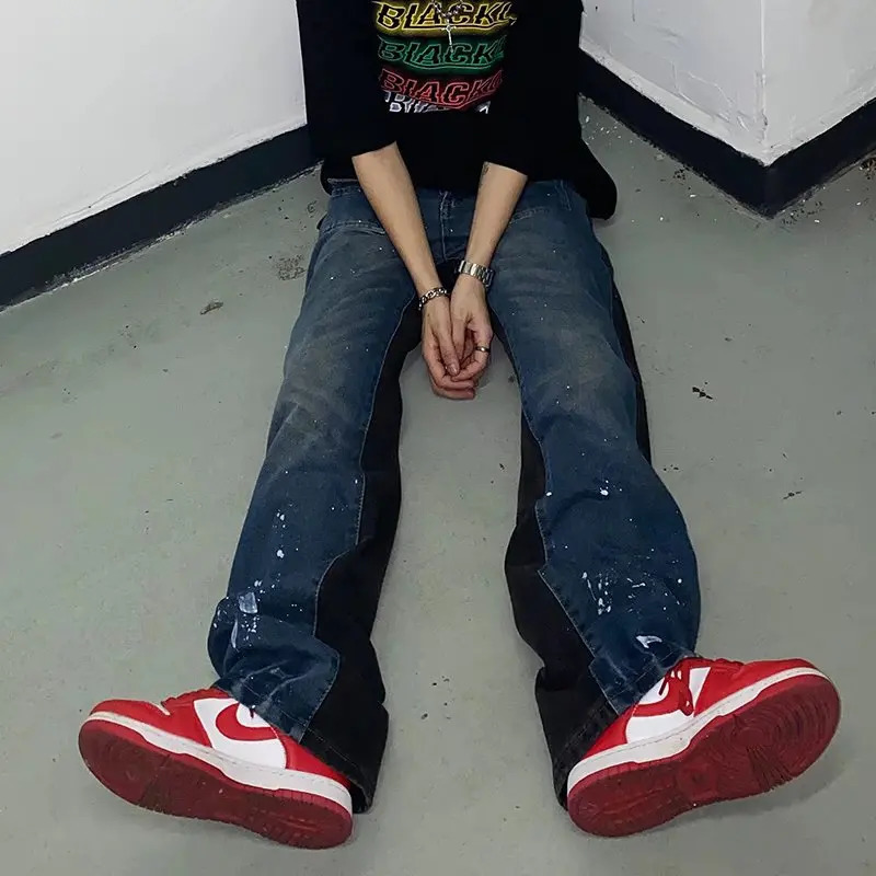 Y2K Streetwear Baggy Ripped Jeans Pants Men Clothes Washed Blue Straight Hip Hop Denim Trousers Ropa Hombre 240420