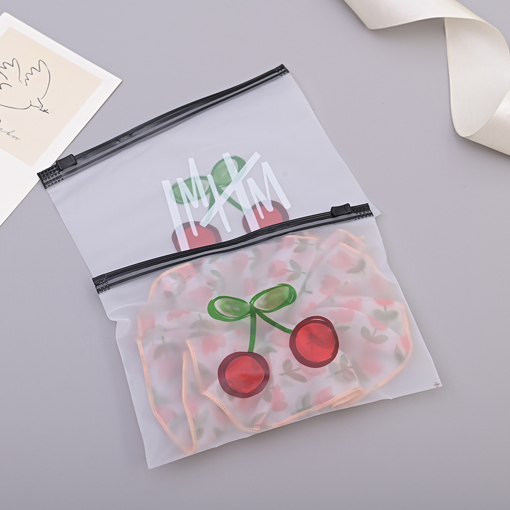 Cherry PE frosted perforated plastic zipper self sealing bag student stationery pen bag daily necessities self sealing storage bag