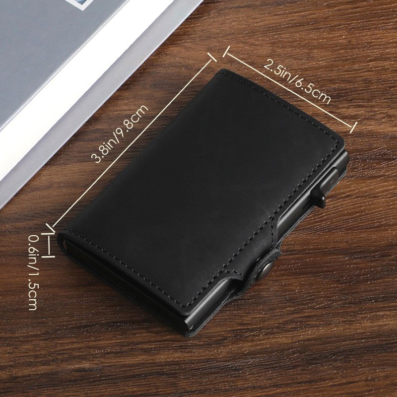 Elegant Thin Men's RFID Protected Wallet - Convenient Card Clip Functionality Alloy Frame Vintage Style Cardholder Wallet - Genuine Leather & Pus