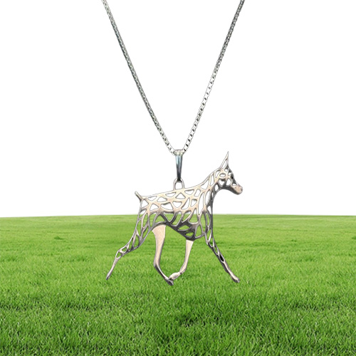 Pendant Necklaces Gold Silver 1pcs Doberman Movement Necklace 3D Cut Out Puppy Dog Lover Memorial Pendants Christmas Gift 7343