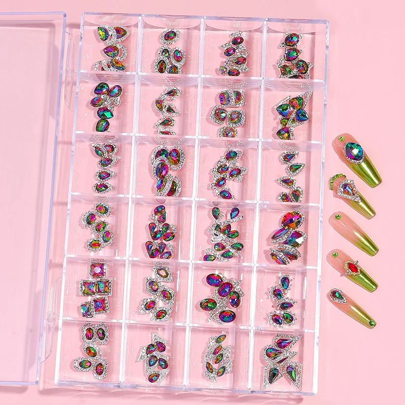 3D Alloy Nail Charms Gems Mix Crystal Nail Diamonds Rhinestones for XXL Nail Decorations Accessories DIY Jewelry Nails Supplies 240412