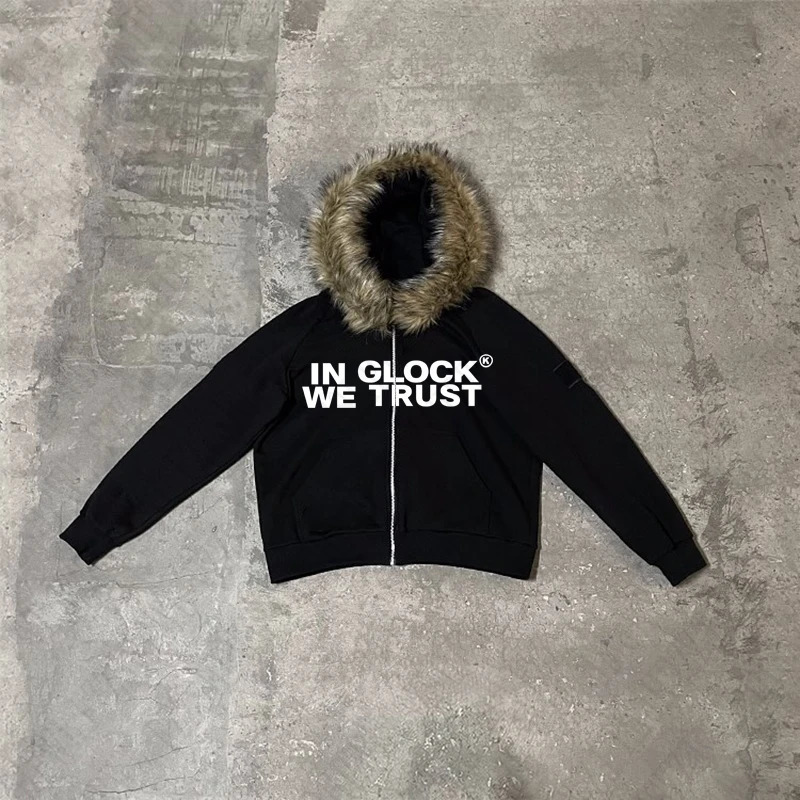 Y2K Zipper Hoodie Oversized Punk Zipper Hoodie Sweater Retro Rock Gothic Jacket Dark faux fur collar Harajuku Hip Hop Streetwear 241121