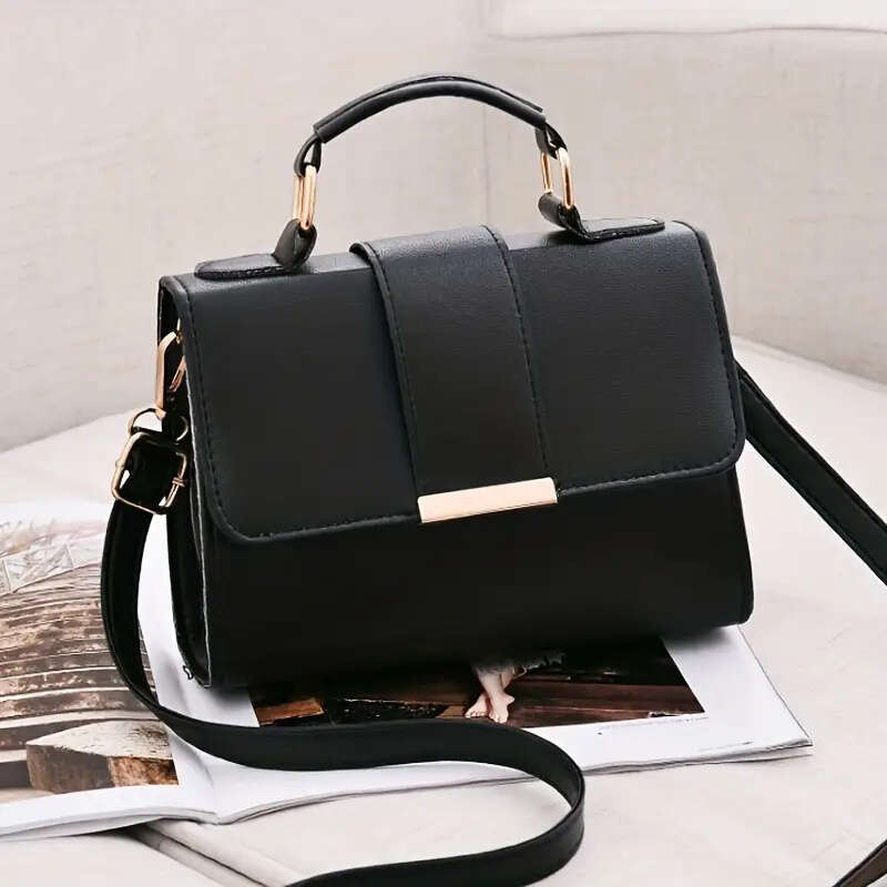 Simple Design Small Top-handle Bags Women, Pu Leather Casual Square Crossbody Shoulder Bag For Daily Used