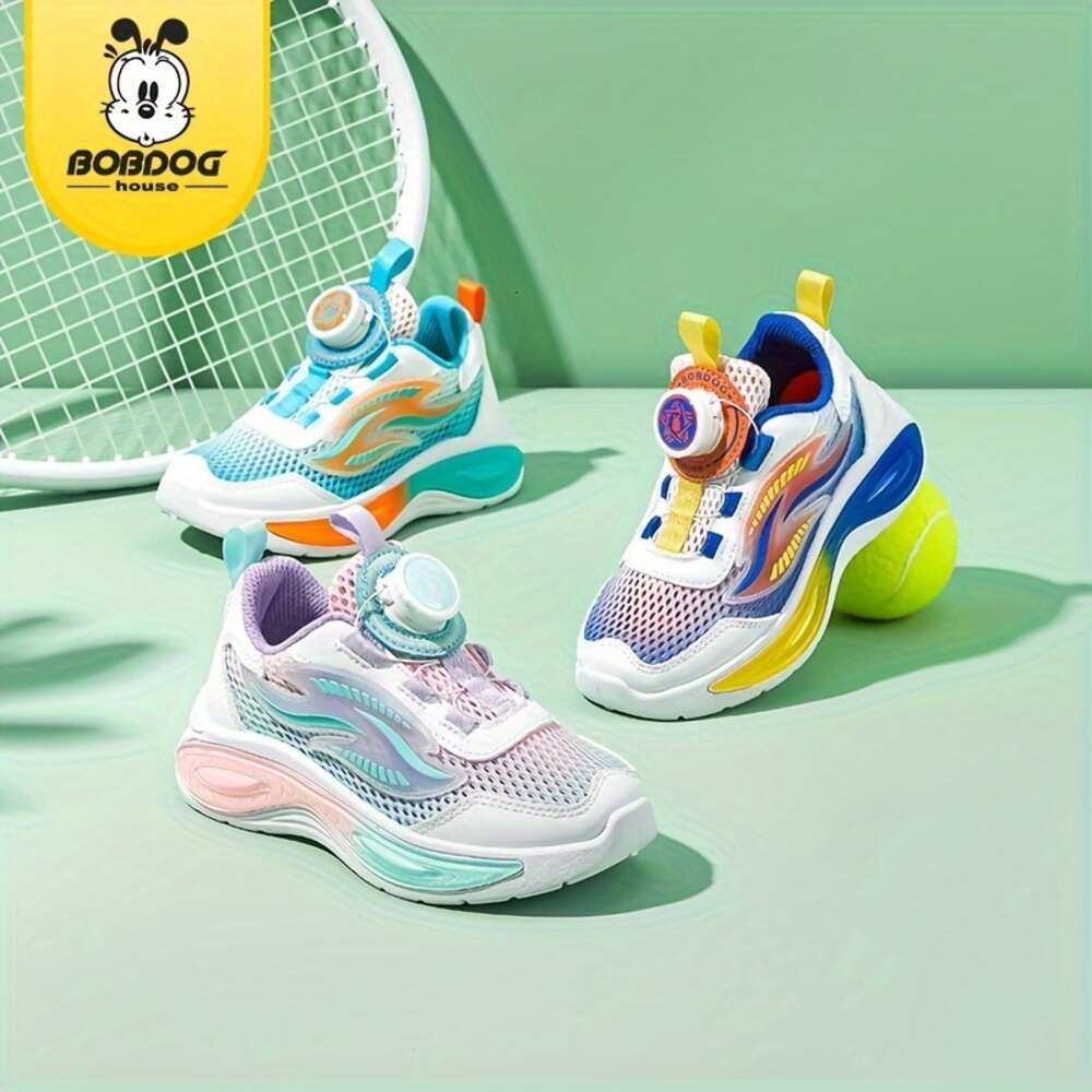 BOBDOGHOUSE Casual Cool Mixed Color Low Top Mesh Sneakers with Rotating Button Girls Breathable Non-slip Running Shoes for Summer BX32721