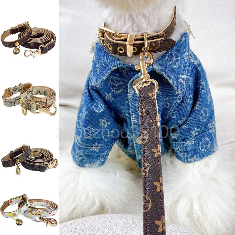 collar and leash Dog collar with classic Presbyterian designer monogram printed leash PU Leather Fashion Casual Adjustable dog Cat Neck with cute pet supplies