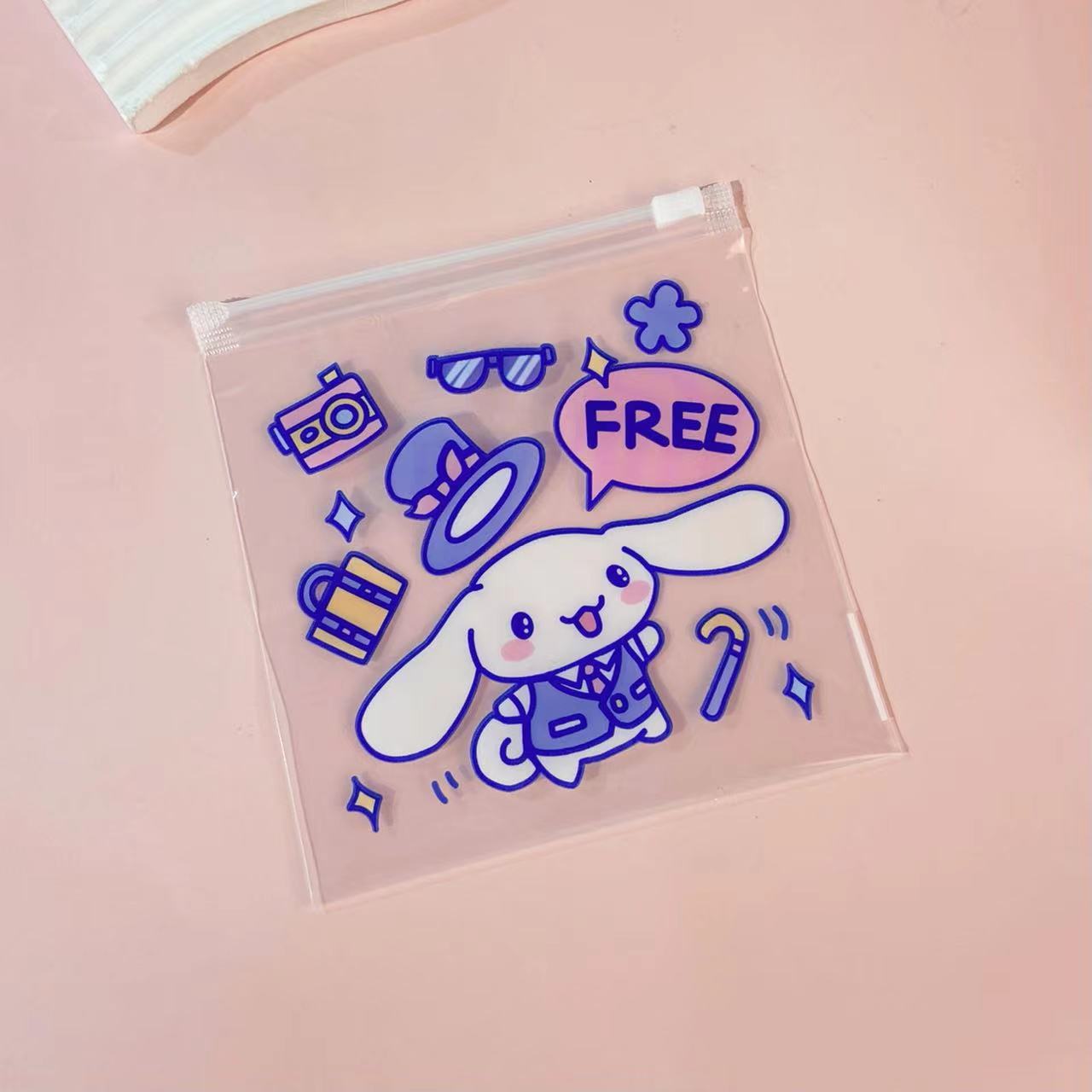Cute cartoon self sealing bag transparent candy snacks gift zipper office desktop storage flat pocke