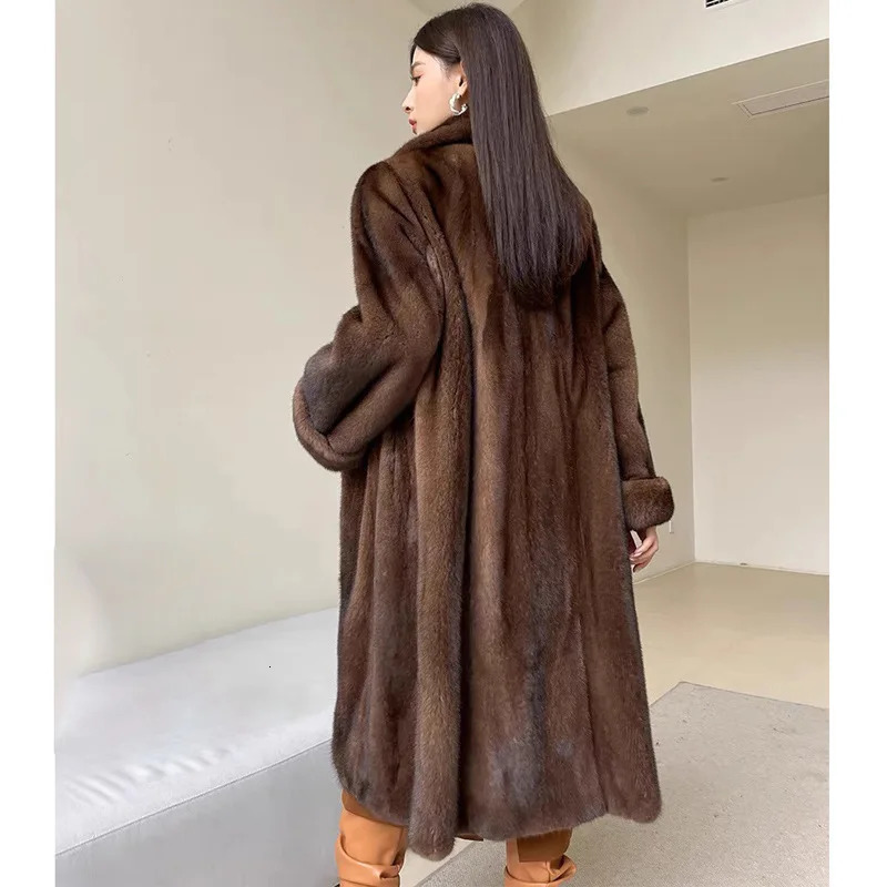 Womens mink fur coat velvet style lapel long winter casual warm windbreaker 241121