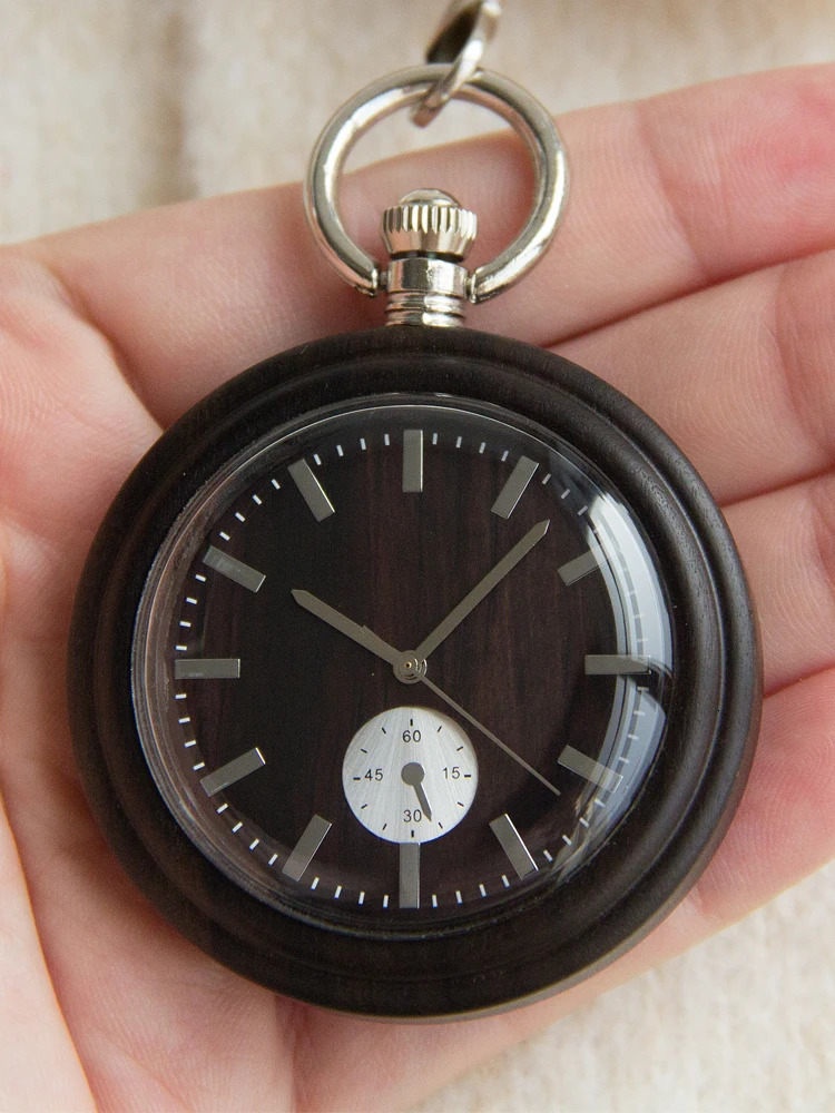 Japanese quartz sports mens retro wooden pocket watch 241122
