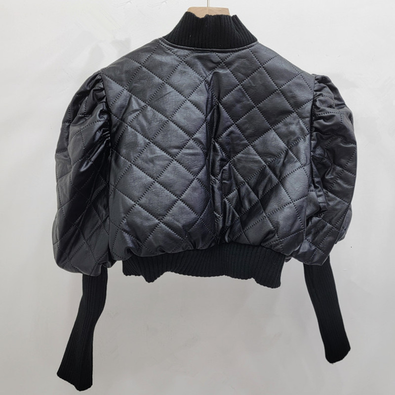 Autumn Fashion New Items Women's Versatile Knitted Sleeve Leather Jacket Vintage Stand Coat Female Trendy