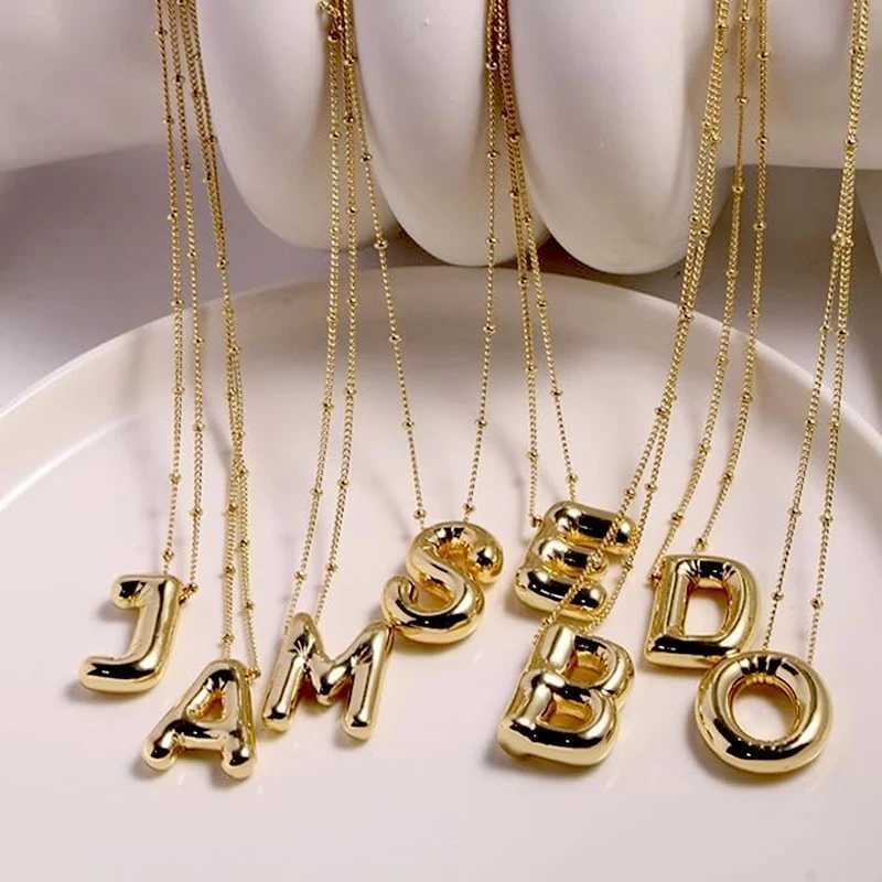 Vintage Stainl Steel Balloon Bubble Chunky Letter Necklace for Women 18K Gold Plated Initial Necklaces Collar Jewelry GiftX241123