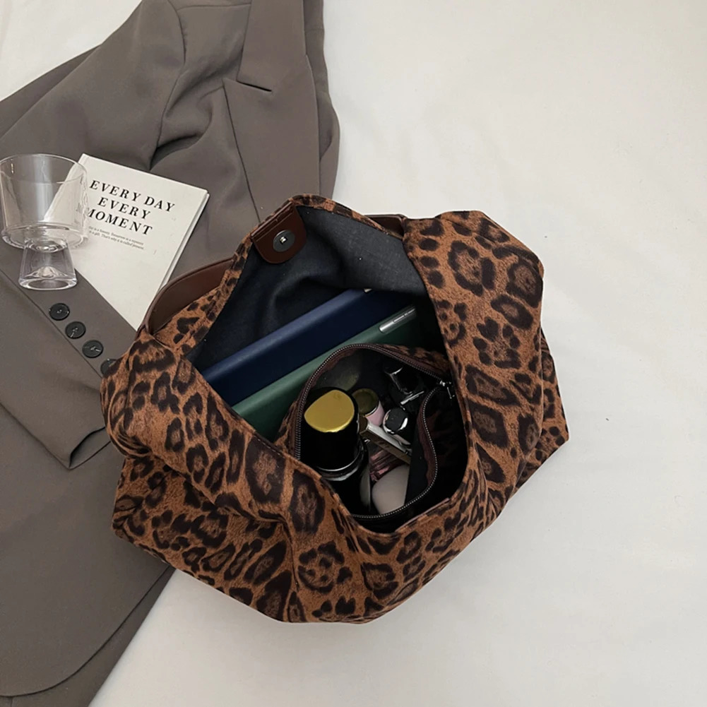 Suede Bag Winter Womens Bag Leopard Print Shoulder Bag Female Trendy Handbag Hobo Bags for Work Travel Large Tote Bag 241122