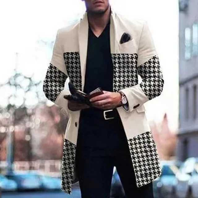 Solid color single chest lapel long jacket casual jacket casual trench autumn and winter fashion mens wool coat trench M241122