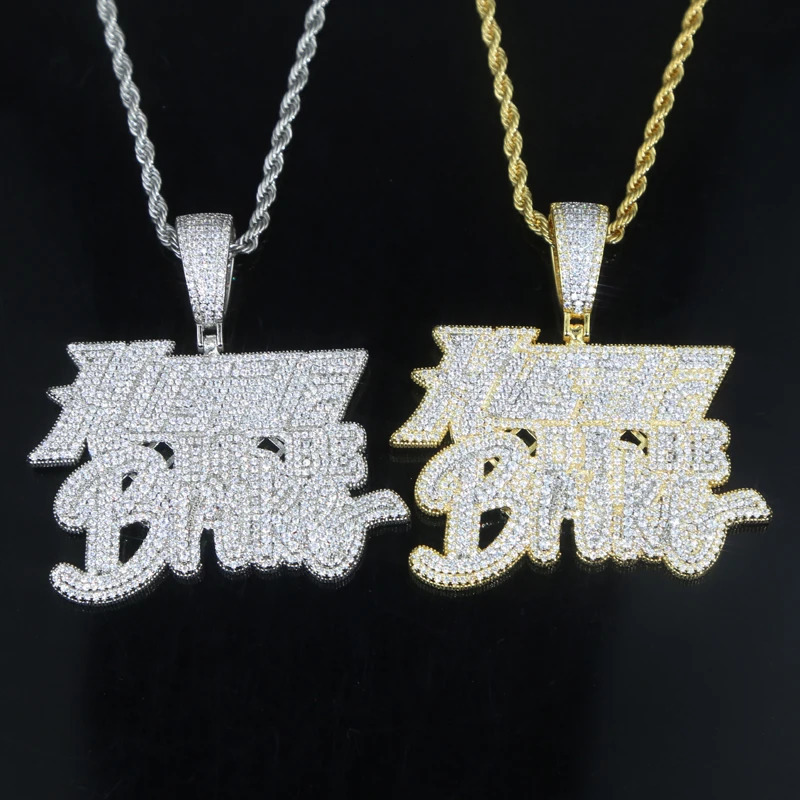Iced Out Bling Men Jewelry Micro Pave 5A CZ Gold Color Rock Punk Hip Hop Letter Hustle Or Be Broke Pendant Necklace 241122