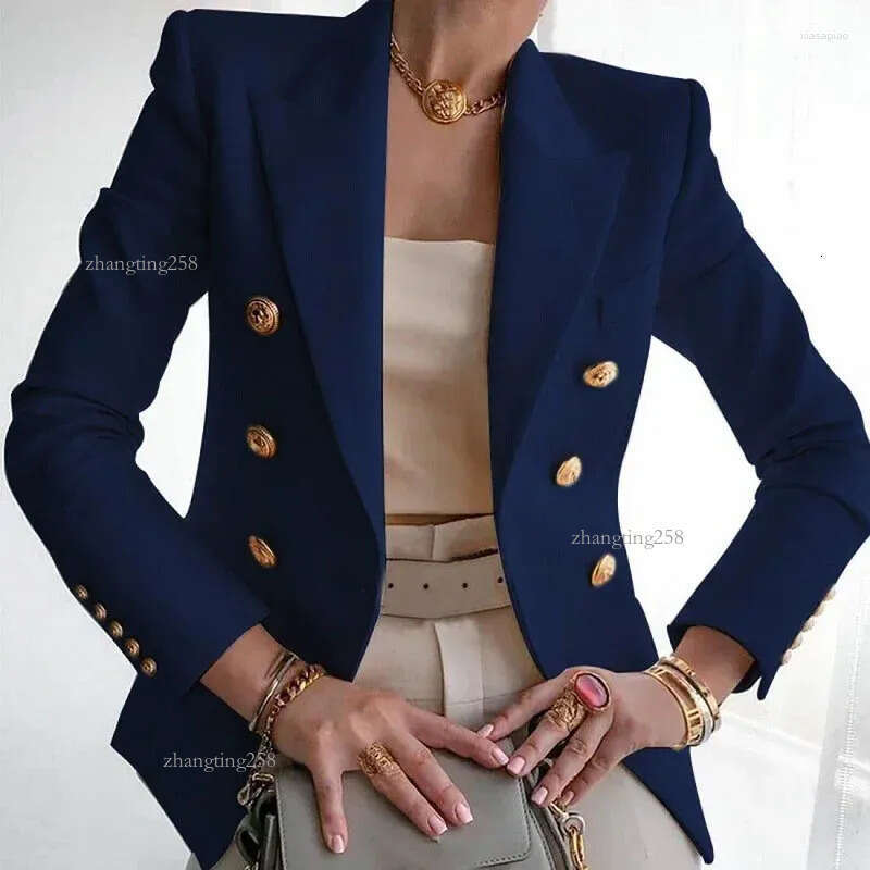 Women's Suits Korean Chic Blazer Women Fashion Double Breasted Autumn Winter Long Sleeve Solid Female Blazers Elegant Casual Jackets