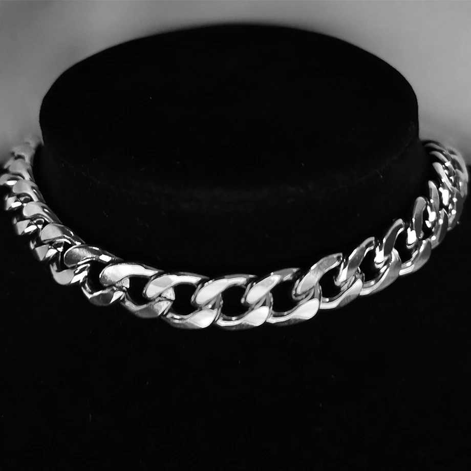 Fashion Stainless Steel Silver Color Chunky Cuban Link Chain Choker Necklace For Women Men Hip Hop Neck Collares Jewelry GiftX241122