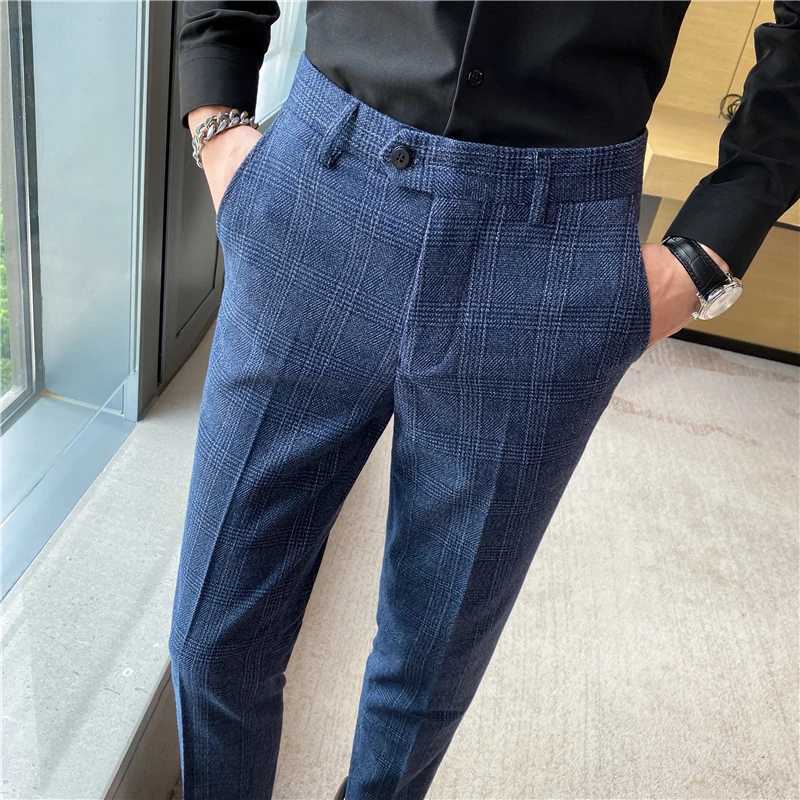 2023 Fashion Coffee Blue Grey Mens Elegant Slim Flat Mens Casual Wear Mens Office Party Mens Casual Pants W250225