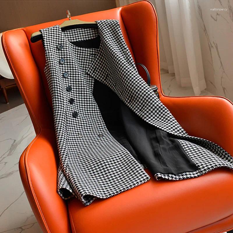 Casual Dresses High-End Fashion Commute Slim-Fit Wool Houndstooth Dress 2024 Spring Round Neck Sleeveless Elegant Short Womens