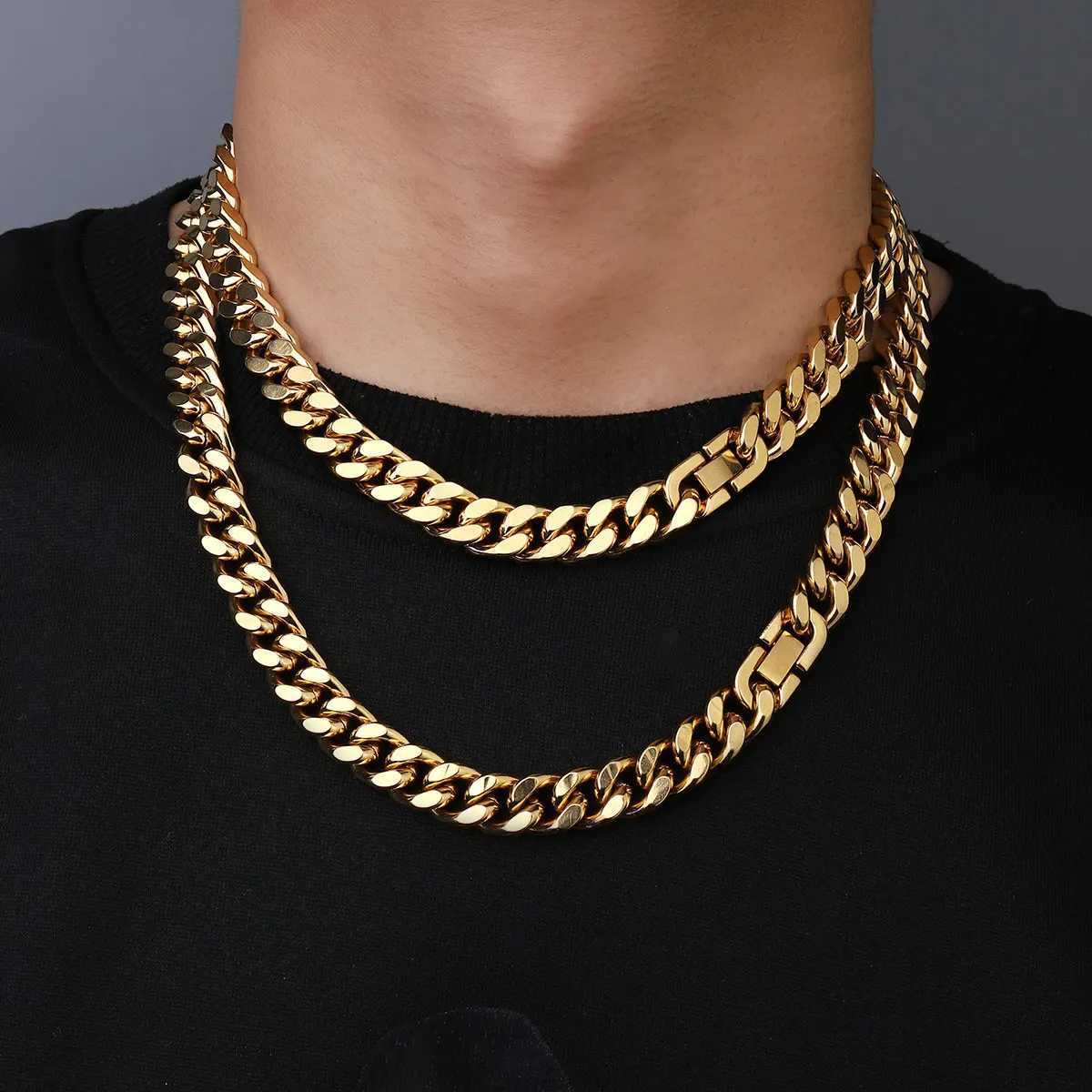 Hip Hop 18K Real Gold Plated Steel 11mm Cuban Figaro sided polished Link Necklace For Men JewelryGiftsX241123