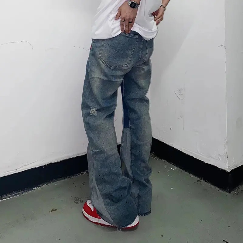 Y2K Streetwear Baggy Ripped Jeans Pants Men Clothes Washed Blue Straight Hip Hop Denim Trousers Ropa Hombre 240420