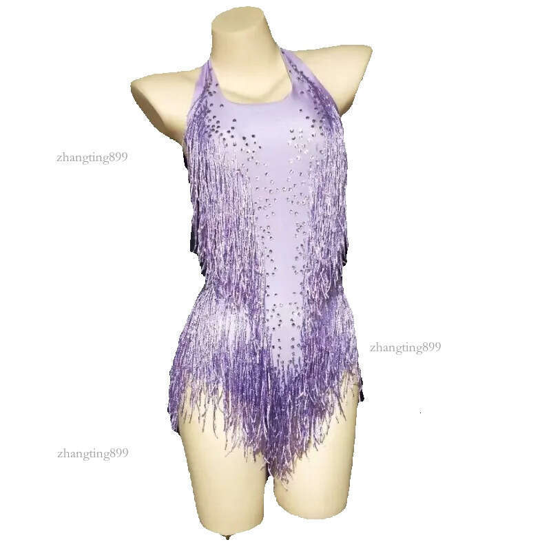 Stage Wear Multicolored Shining Tassel Fringe Rhinestones Halter Backless Sexy Women Leotard Bodysuit Nightclub Wears Pole Ballroom Cloth