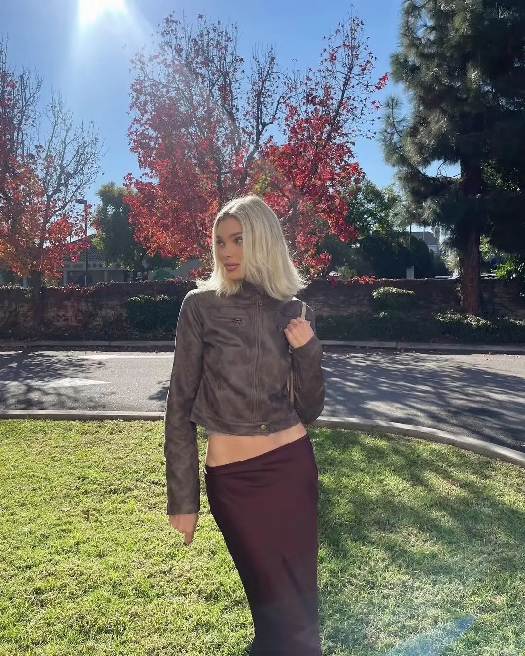 American girl blogger same style stand collar leather jacket women autumn short leather coat 241122