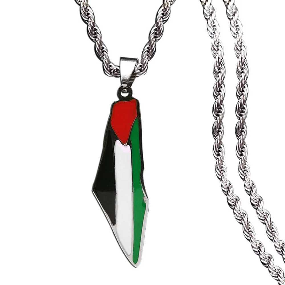 Palestine Map Flag Necklaces for Women Men Stainless Steel Gold Color Palestinian Ethnic Map Pendant Chain Necklace Jewelry GiftX241122