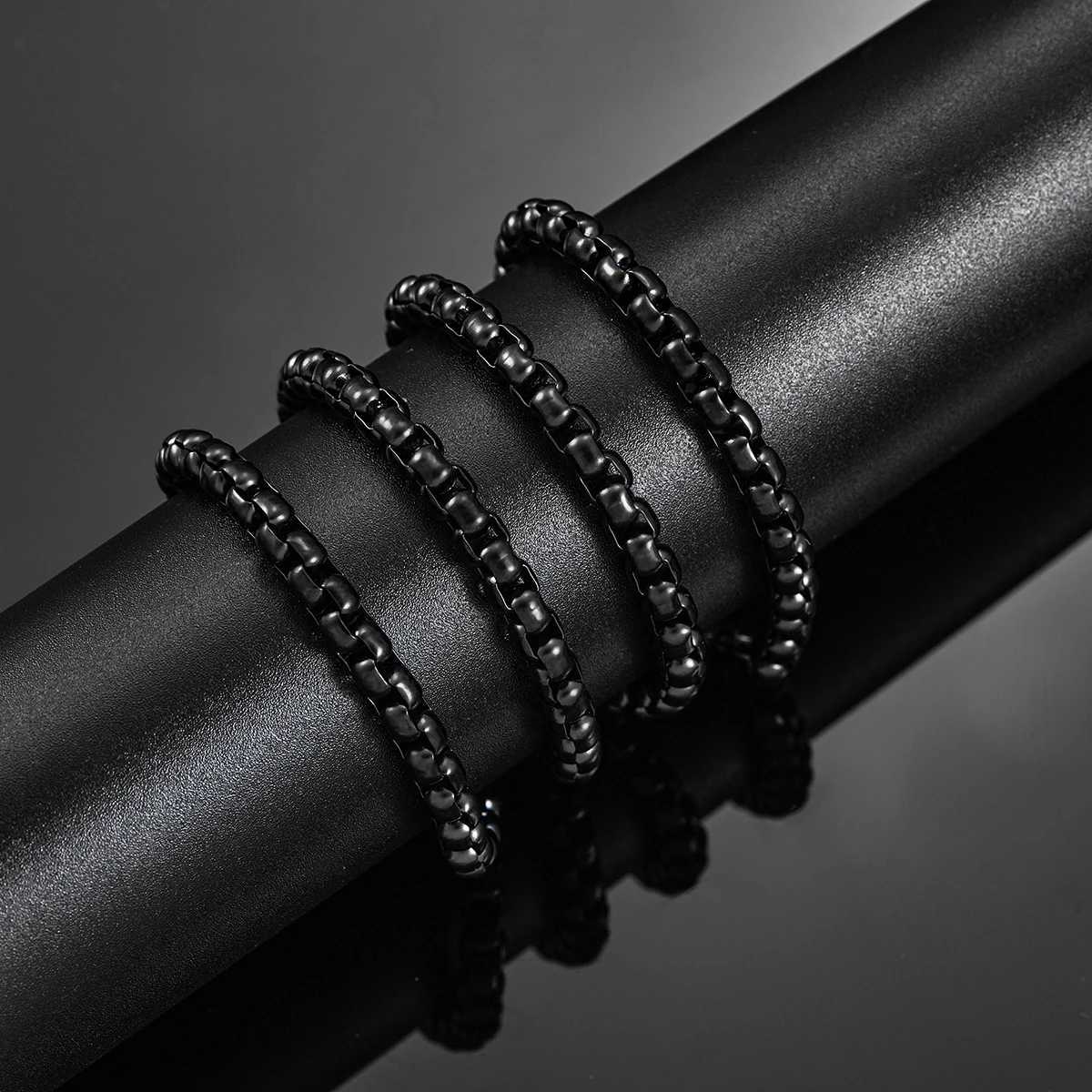 1 Piece 2mm/3mm/4mm/5mm Black Color Box Link Chain Classic Curb Necklace Stainless Steel Jewelry for Men WomenX241122