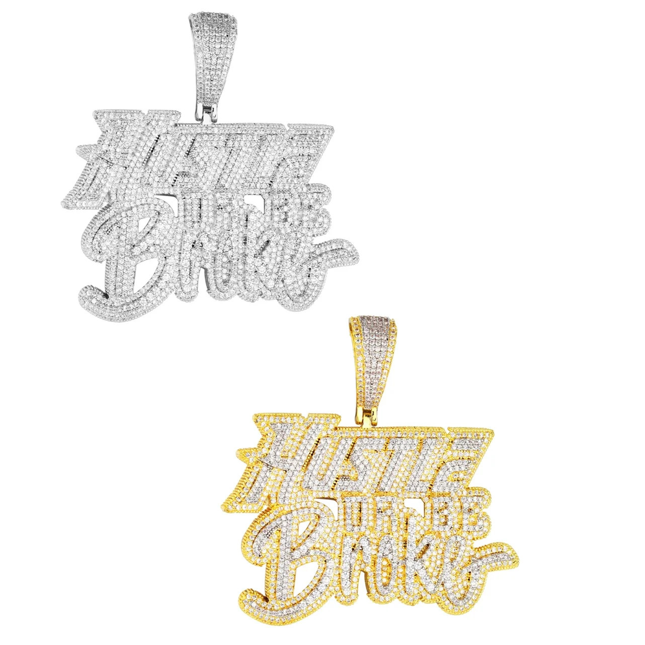 Iced Out Bling Men Jewelry Micro Pave 5A CZ Gold Color Rock Punk Hip Hop Letter Hustle Or Be Broke Pendant Necklace 241122