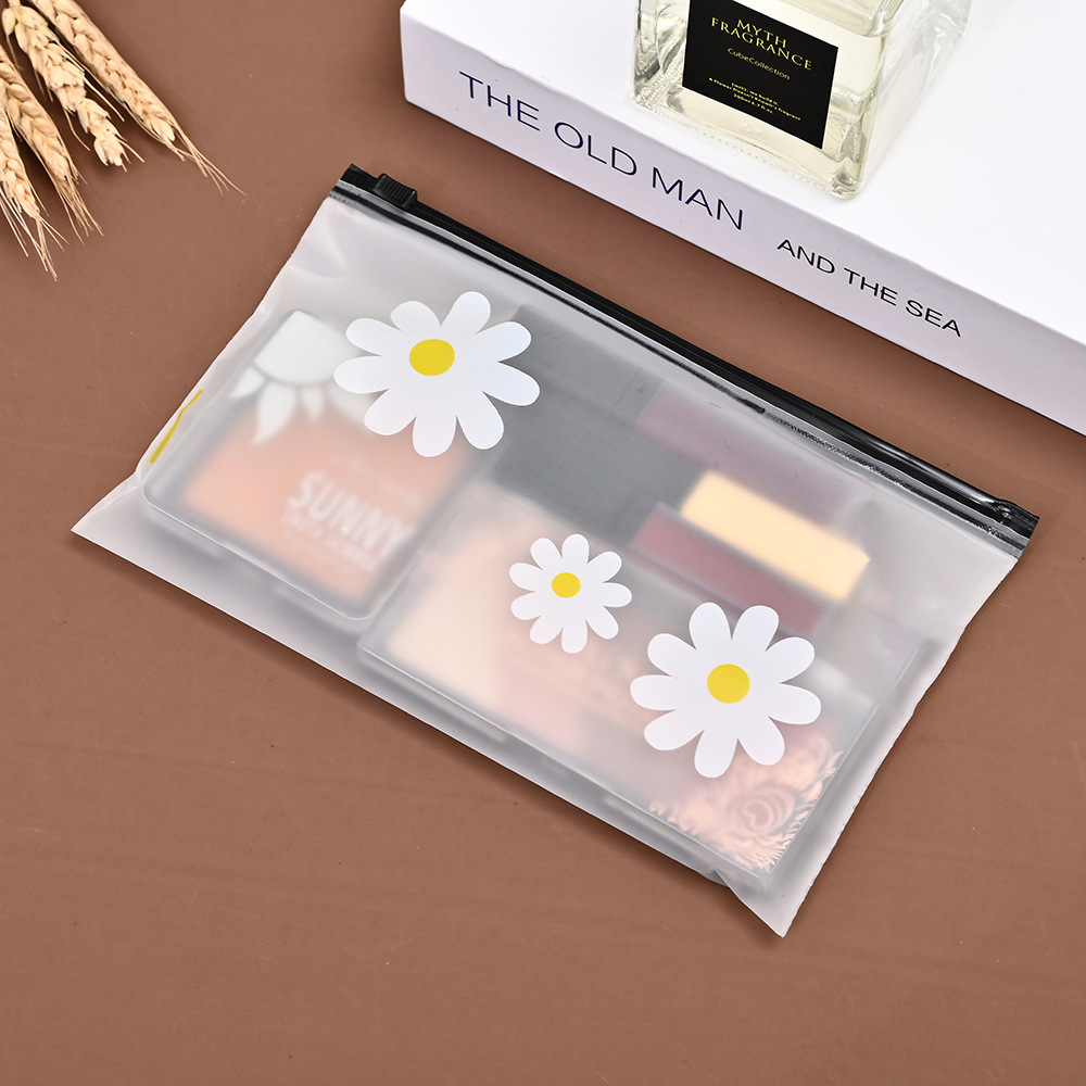 Daisy zipper bag hair loop packaging bag Korean version small fresh semi transparent frosted plastic bag spot wholesale