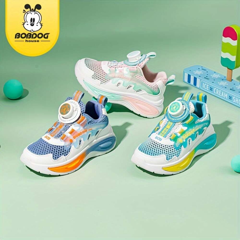 Casual Stylish Low Top Mesh Sneakers with Rotating Button Girls, Breathable Lightweight Running Shoes for Summer BX32725