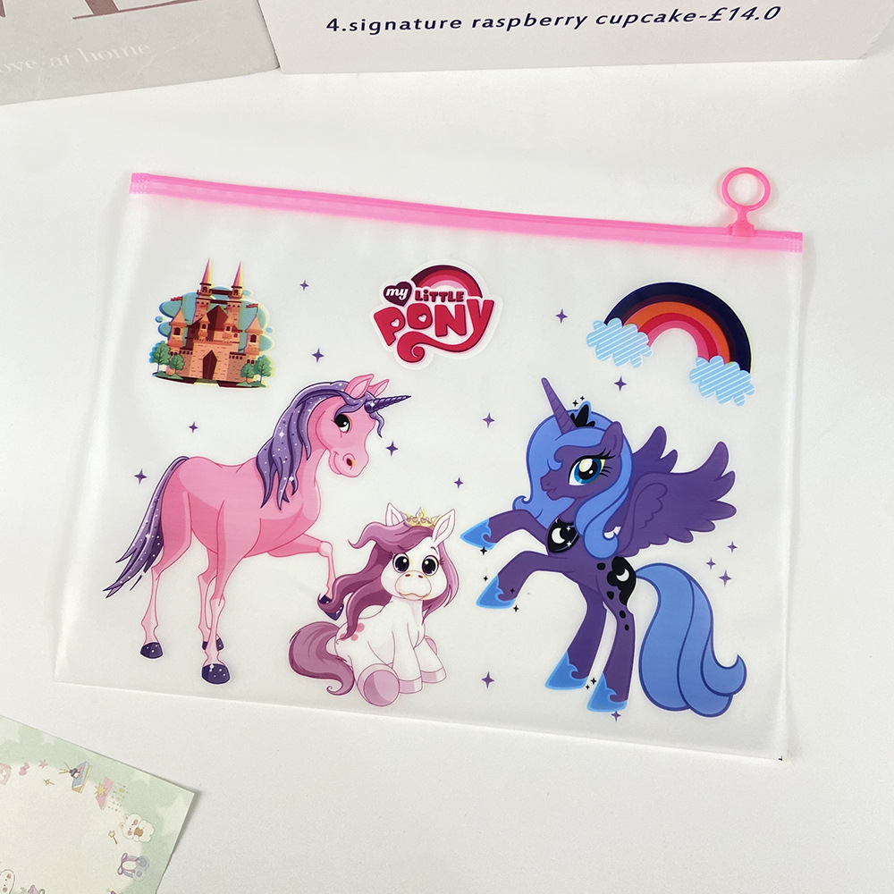 Children's favorite cartoon anime rainbow unicorn stationery storage bag student jewelry headband hair clip packaging bag