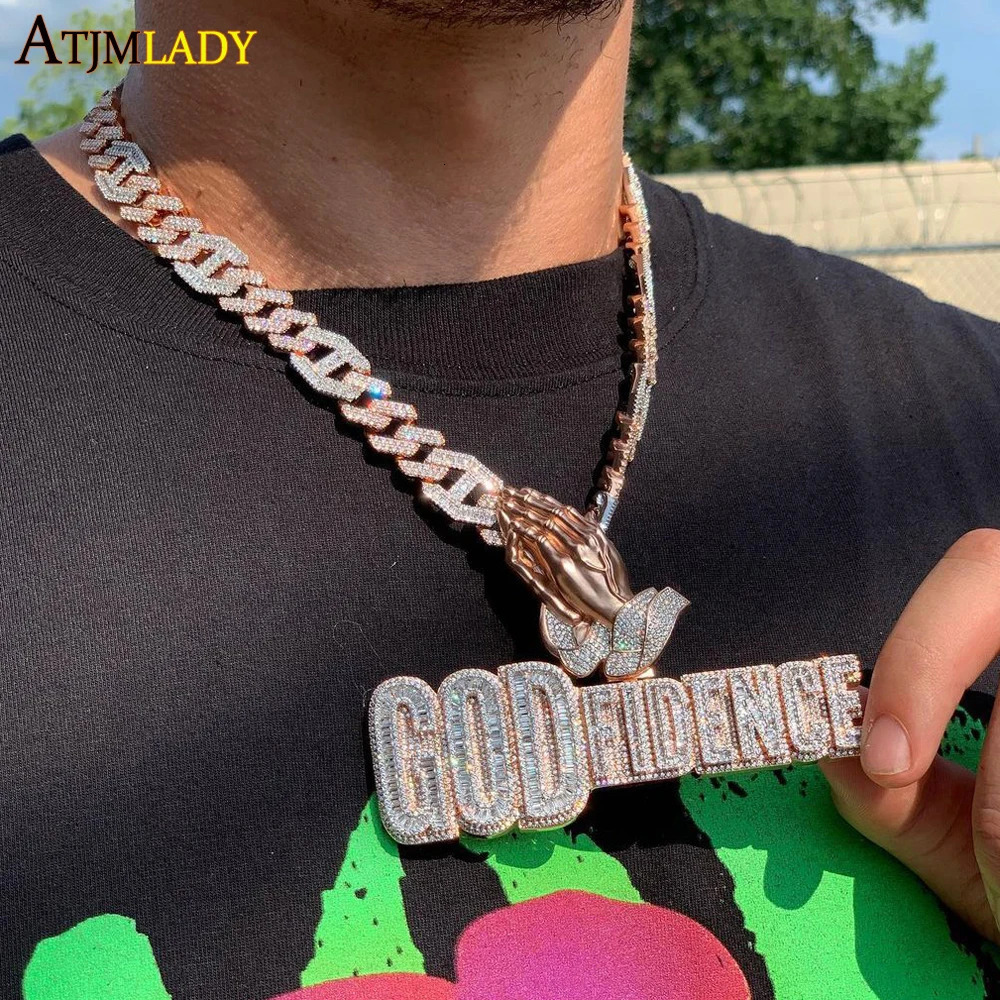 Iced Out Bling Two Tone Color CZ Letters Pendant Necklace Cubic Zirconia Various Badge Men Women Fashion Hip Hop Jewelry 241122