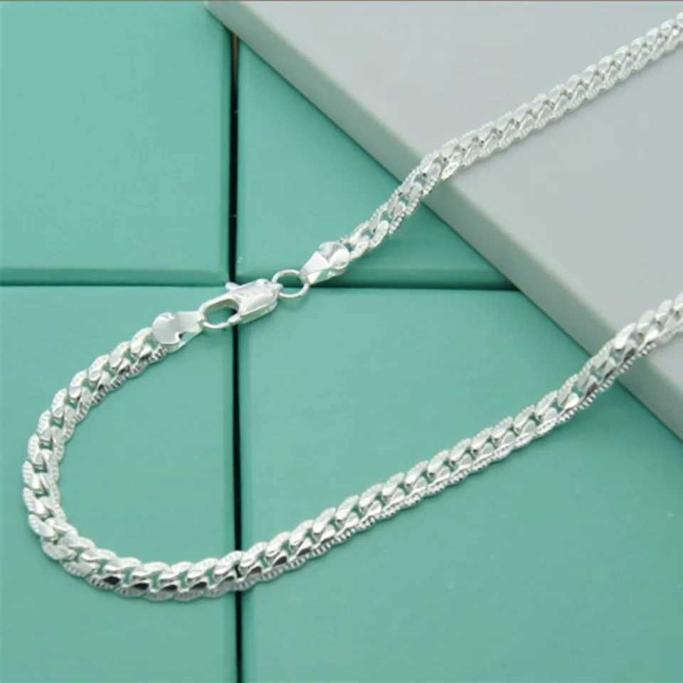 Fashion 925 Sterling Silver Necklace Unisex 5MM Flat Snake Link Chain Lobster Clasp Collares Necklaces For Women Men JewelryX241122