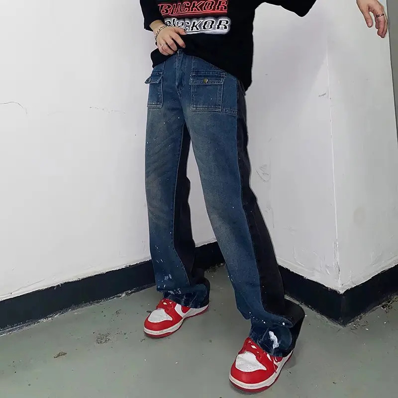 Y2K Streetwear Baggy Ripped Jeans Pants Men Clothes Washed Blue Straight Hip Hop Denim Trousers Ropa Hombre 240420