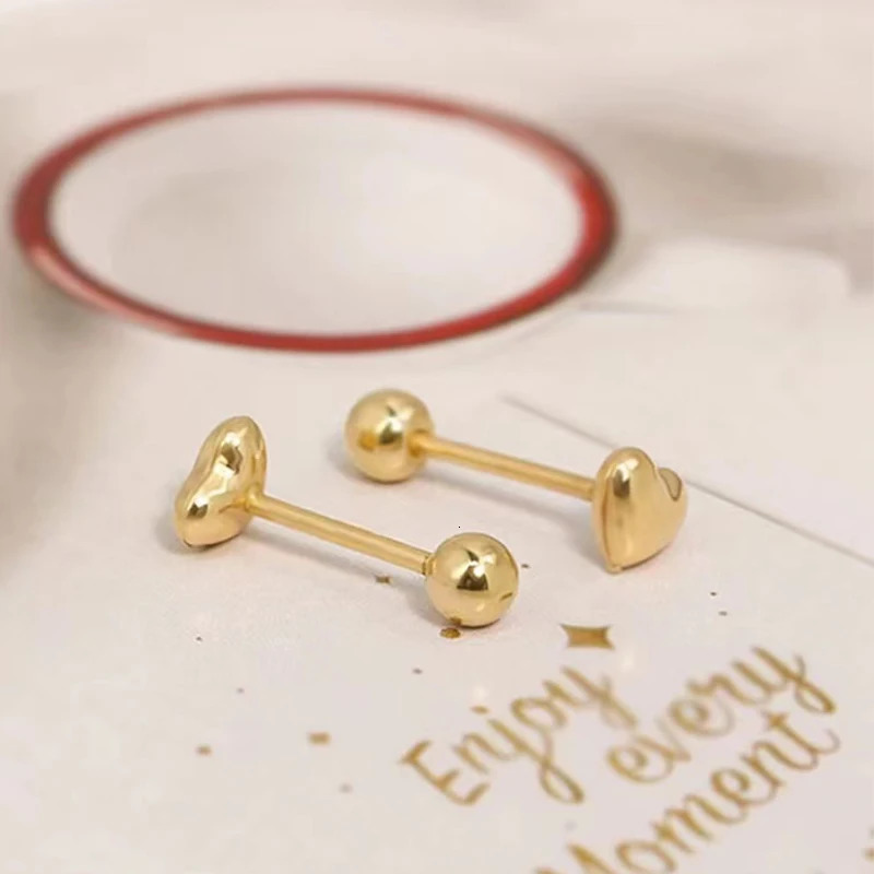 Real 18K gold screw stud earrings pure solid AU750 heart-shaped gold ball suitable for womens exquisite jewelry gifts 241122