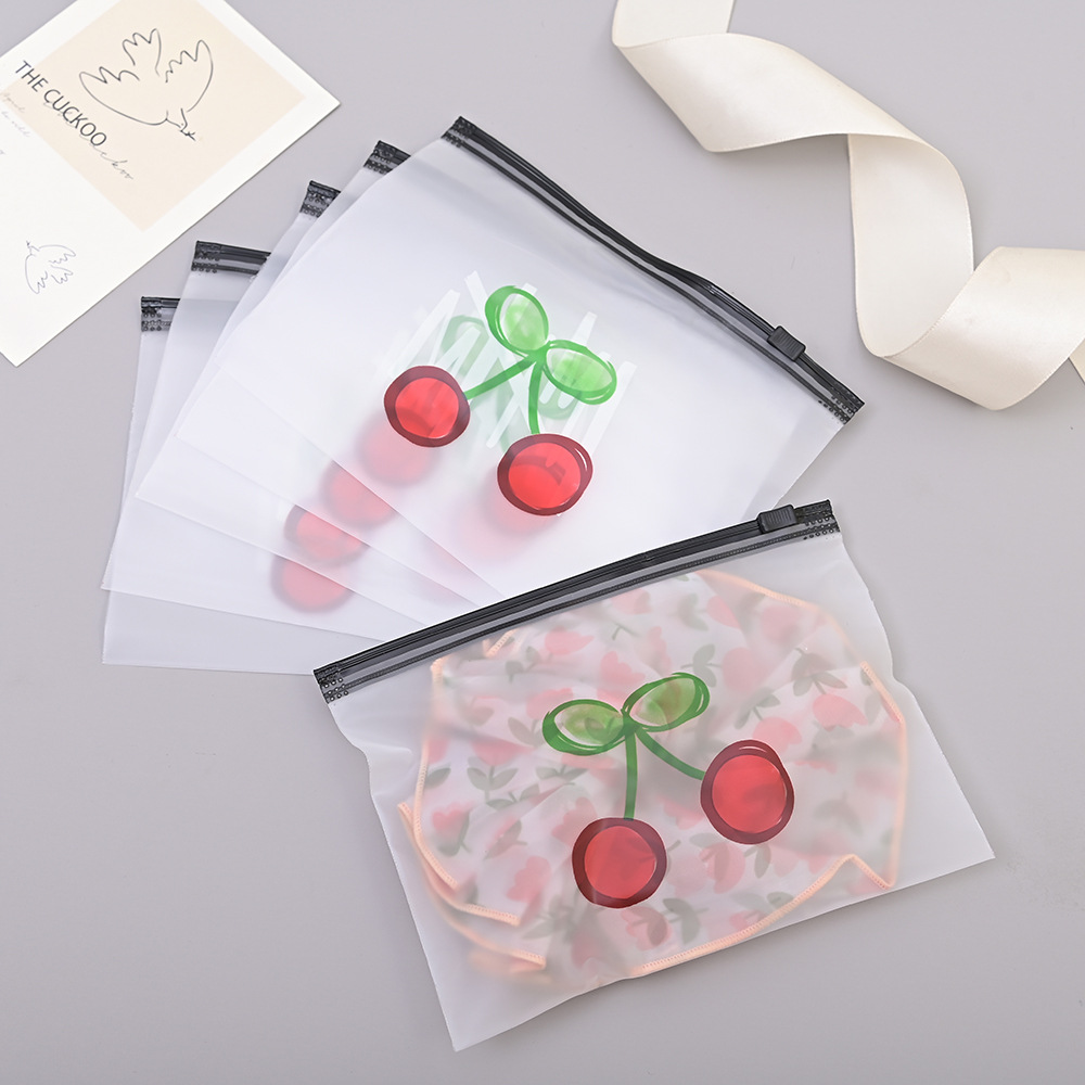 Cherry PE frosted perforated plastic zipper self sealing bag student stationery pen bag daily necessities self sealing storage bag