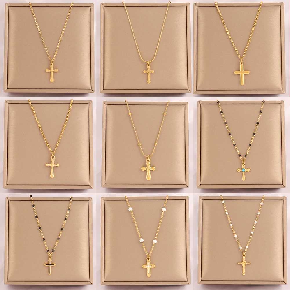 18k Gold Plated Stainl Steel Snake Chain Choker Necklace For Woman Cross Pendants Necklaces Gifts Men Jewelry WholesaleX241123