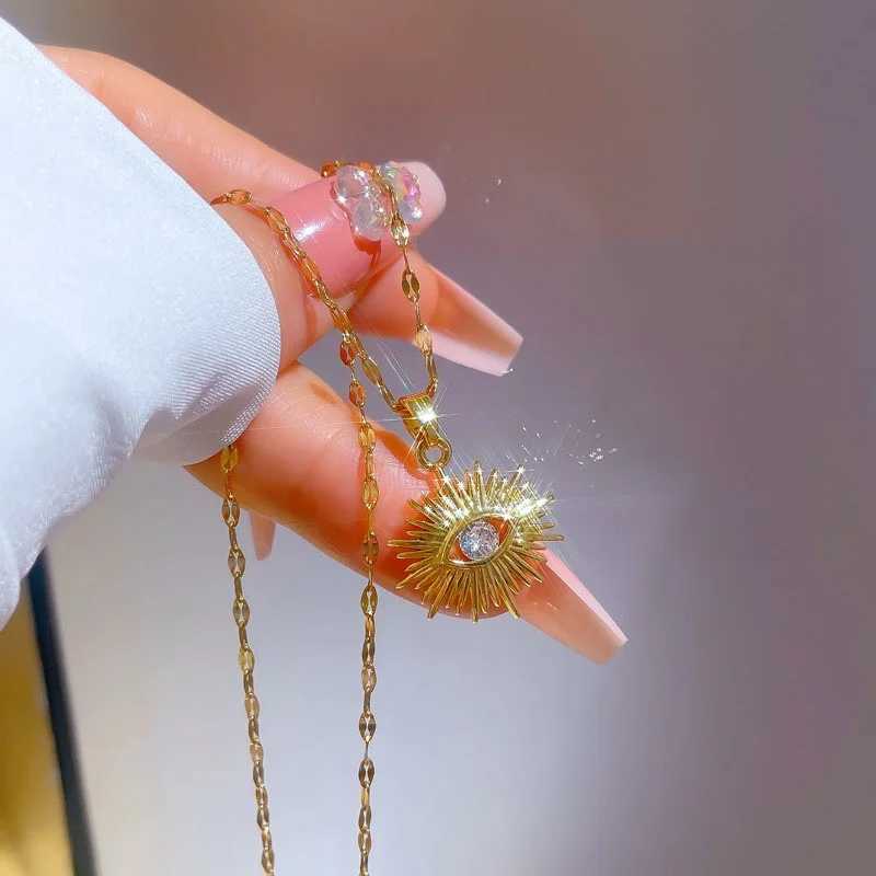2022 Elegant Water Wave Chain 18k Gold Plated Stainl Steel Creative Sunlight Zirconia Evil Eye Pendant Necklaces For WomenX241123