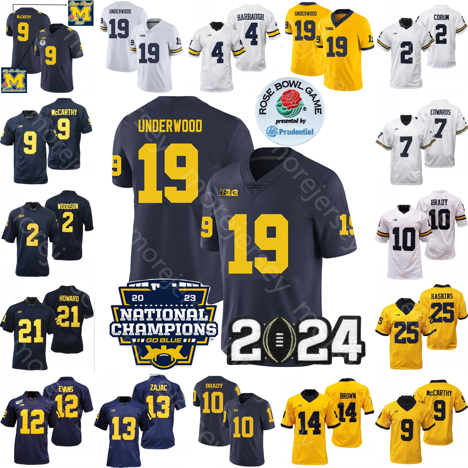 2024 Football Jersey College J.J. McCarthy Underwood Edwards Johnson Colston Loveland Brady Woodson Haskins Moore Sabb Sainristil Hausmann Harbaugh