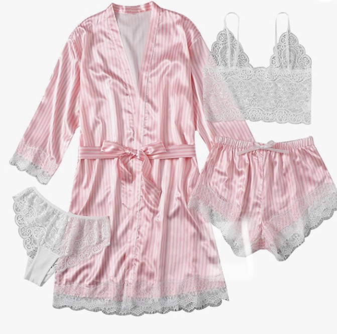 Women's Summer Fashion And Comfortable Nightwear Lace Satin With Silk Sleepwear Robe Sexy Pajama Pants Home Clothes