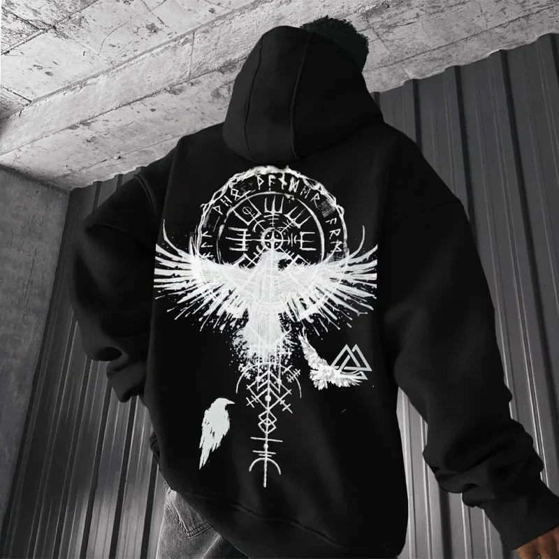 Viking Totem Printed Hoodie Cotton Wool Mens Loose Casual Eagle Super Cool Hoodie Mens Hoodie Sportswear 241121