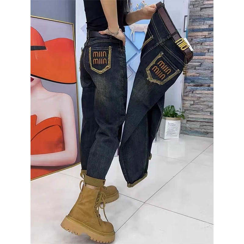 25 New plus size Haren stretch straight leg designer jeans for women in autumn winter, loose fit, slim and high waisted, dad carrot pants