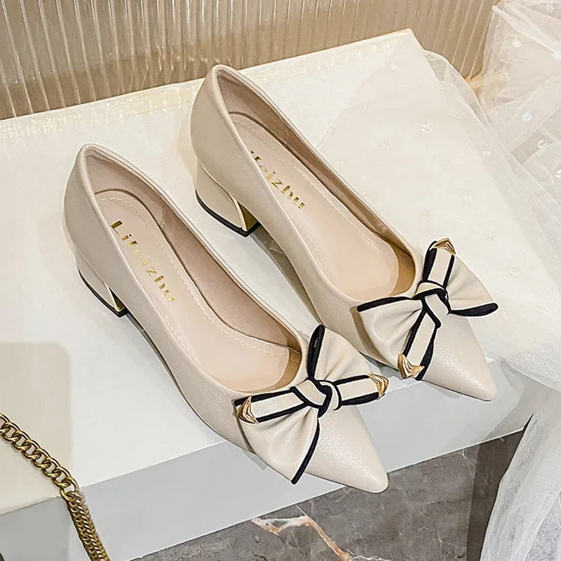 Womens modern pump spring/summer style womens polka dot toe casual high heels butterfly wedding shoes 241122