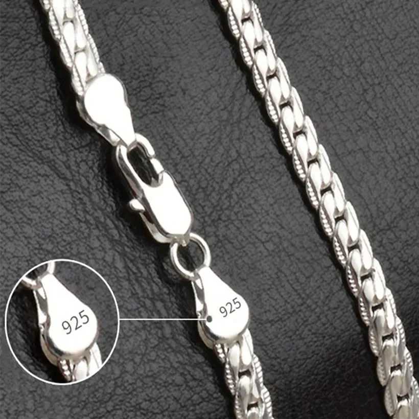 925 Sterling Silver 6MM 18K Gold Full Sideways Figaro Chain Necklace For Woman Man Fashion Wedding Engagement Jewelry GiftsX241123