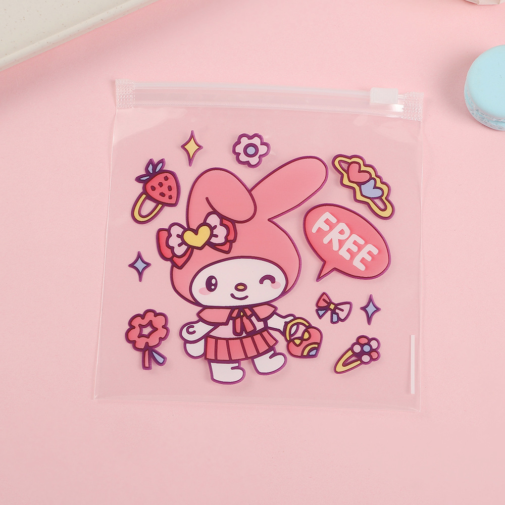 Cute cartoon self sealing bag transparent candy snacks gift zipper office desktop storage flat pocke