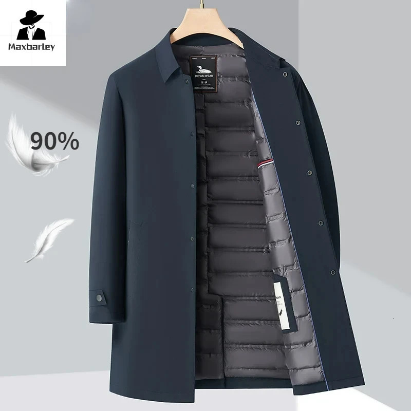 long down jacket mens winter casual thick collar white duck down warm Parka business lightweight trench jacket 241122
